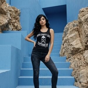 Black Graphic Tank Top - Boys Don't Last Tattoos Do